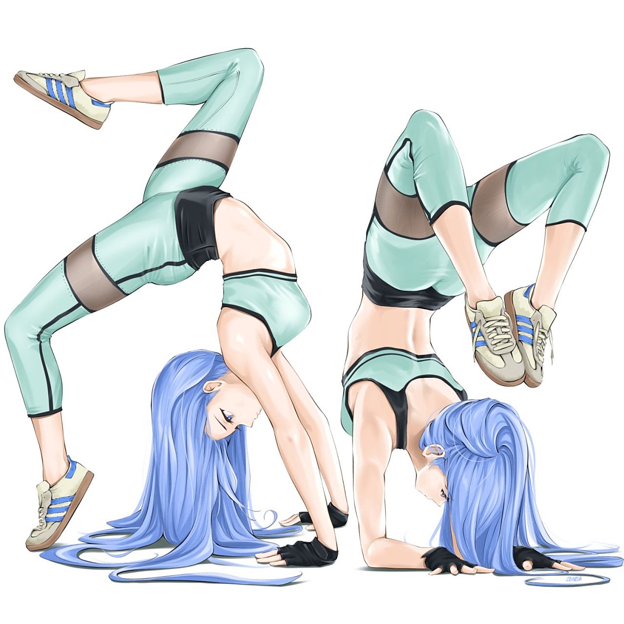 轻松做出高难度动作,柔韧性真好啊[二哈]#二次元