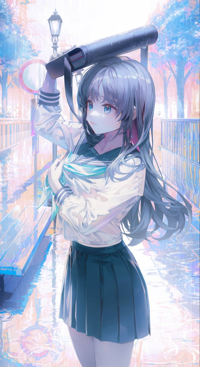 二次元# 被雨淋湿的水手服少女,我家就在附近,去避雨吧[二哈]