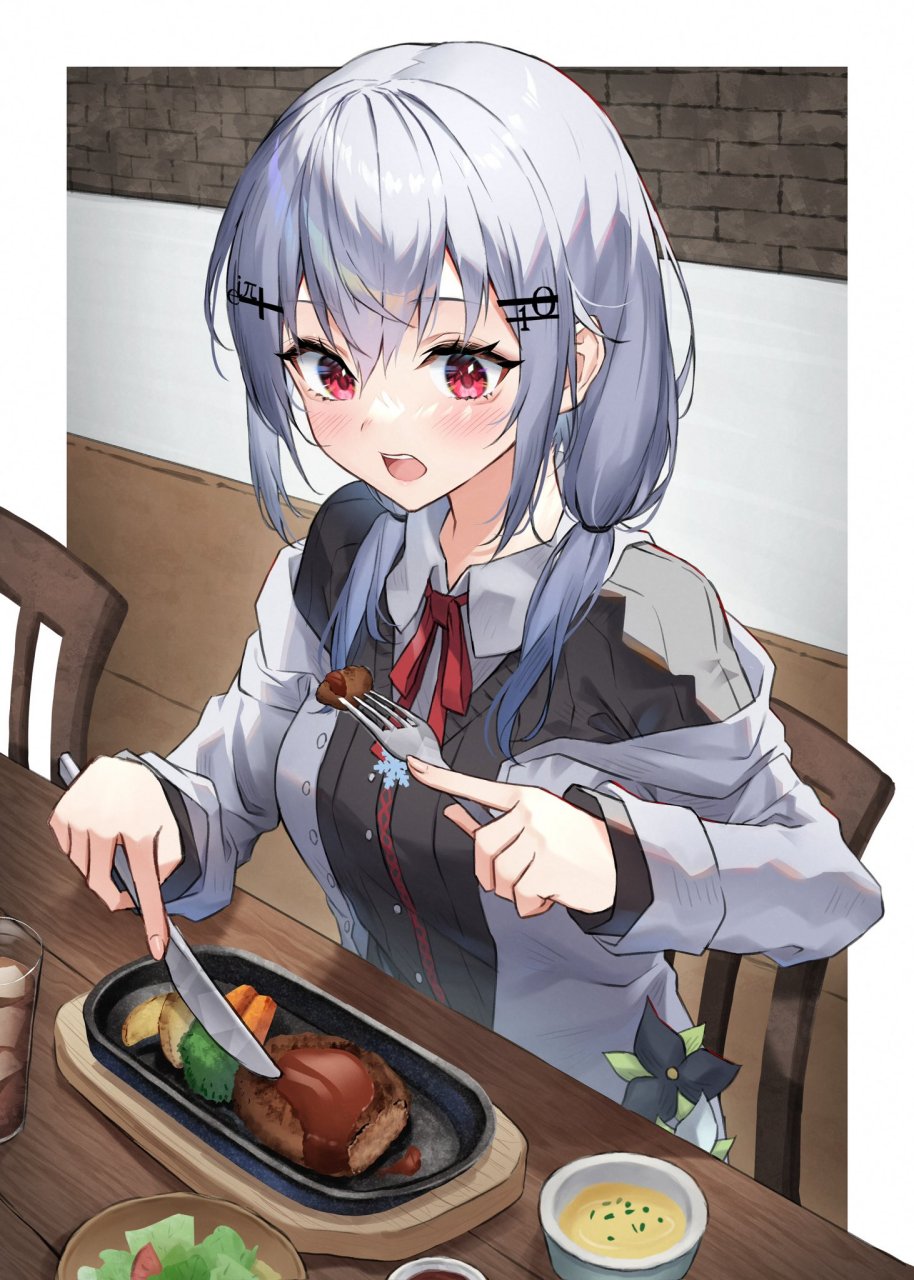 二次元# 吃牛排的少女