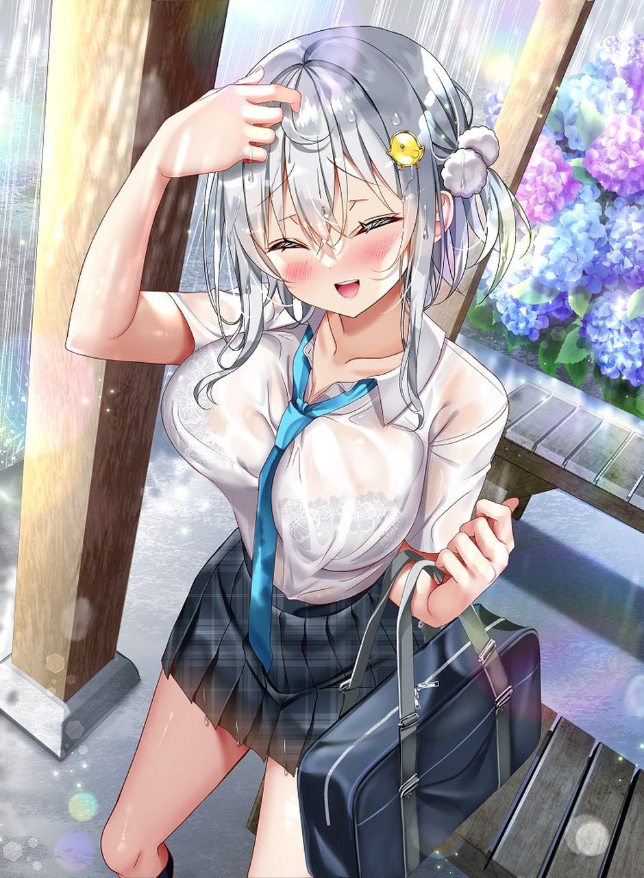 二次元# 和美少女一起避雨,感觉她挺乐在其中[二哈]