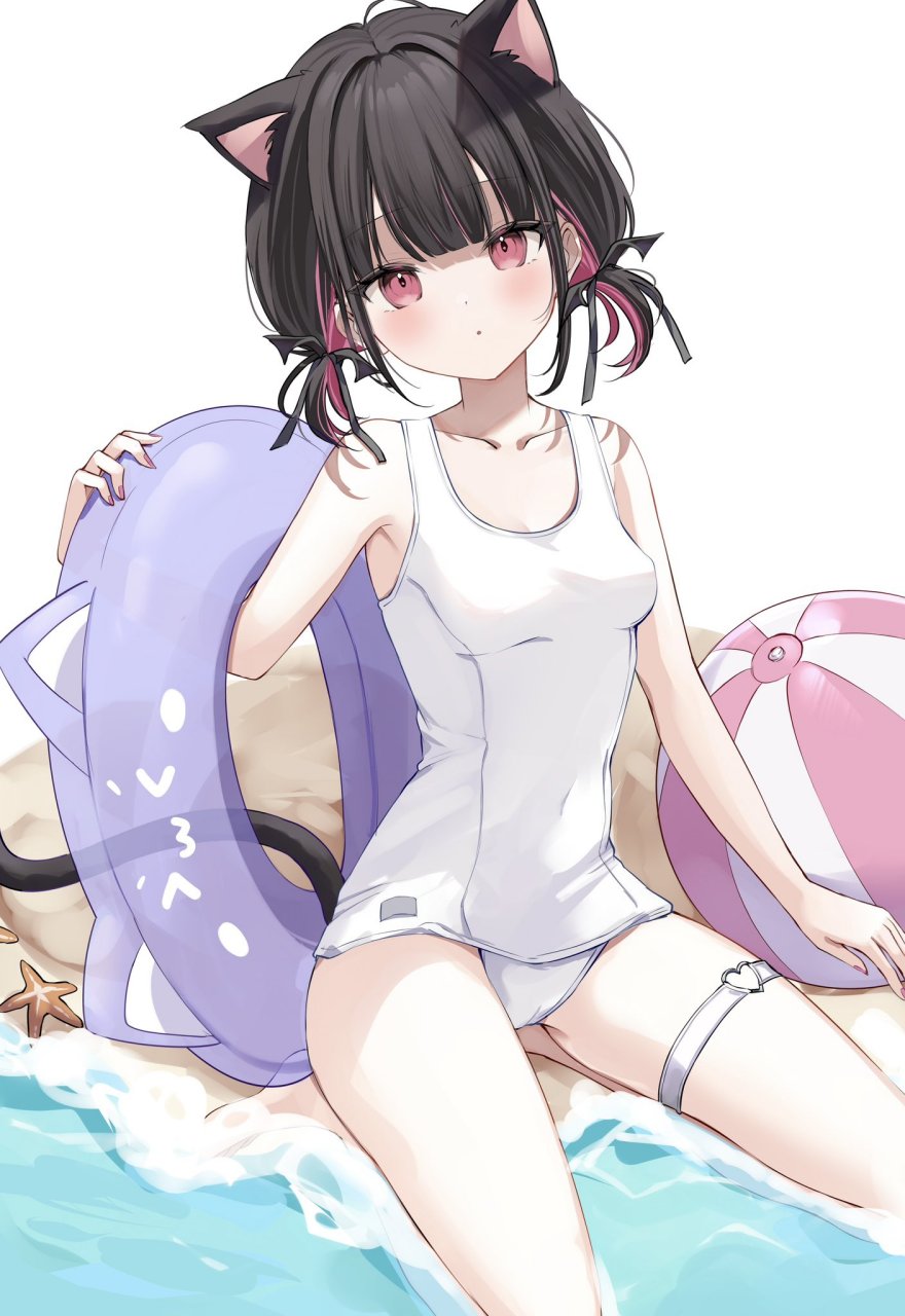 和可爱的猫娘来海边玩耍,腿上的环有啥用?不懂就问[三哈]#二次元