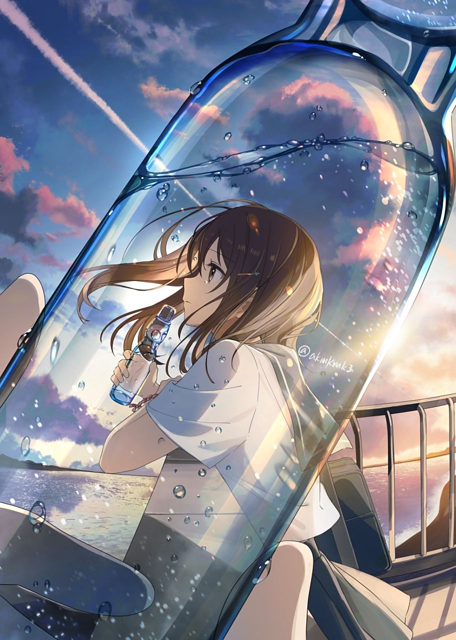 水手服少女与波子汽水,很有夏天的感觉啊[期待]#二次元