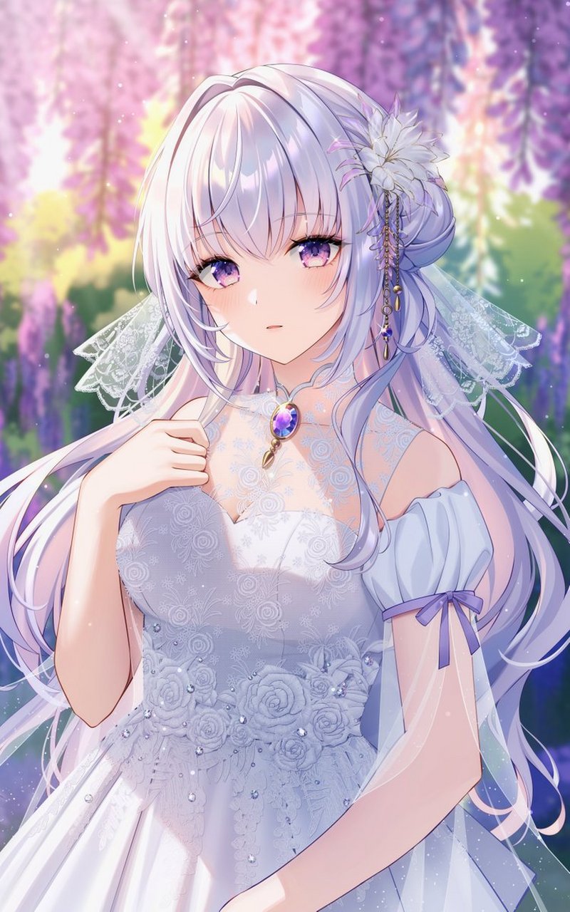 二次元# 紫藤花和礼服少女,真的太美了[期待]