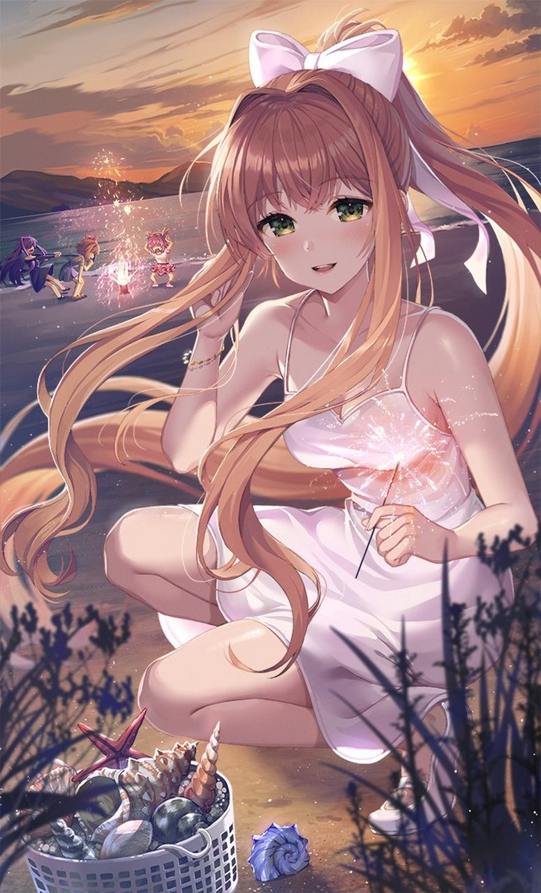 和莫妮卡在海边放烟花#二次元