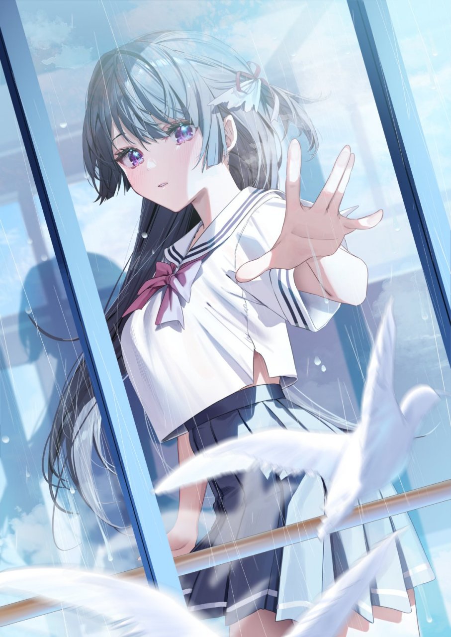 二次元# 向往天空的水手服少女:真好啊,我也想那样飞