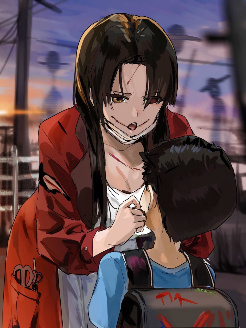 二次元# 裂口女与被霸凌的少年 "快住手,裂口女姐姐.