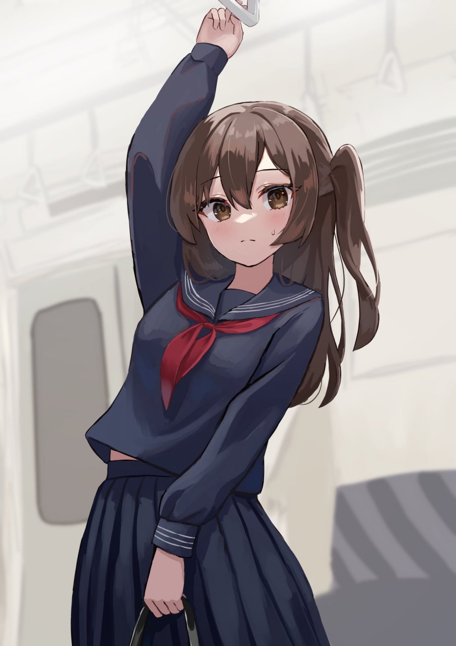 二次元# 坐電車偶遇的水手服少女,是我喜歡的類型啊[期待][舔屏]twi