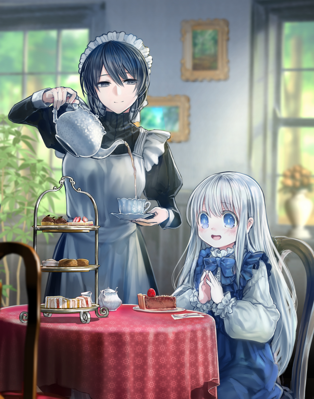 不愧是大户人家的小姐,喝下午茶还有女仆伺候[三哈]p站画师:komota