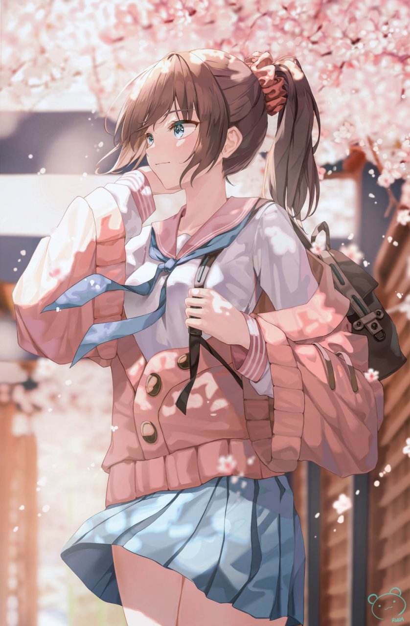 二次元# 樱花树下的女高中生