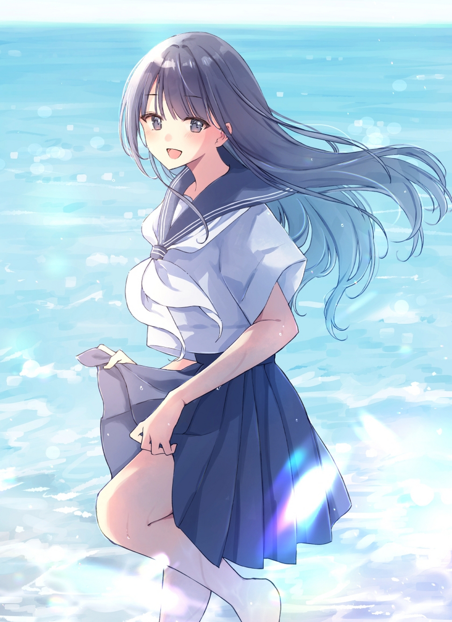 海边的水手服少女,真美啊[期待]#二次元