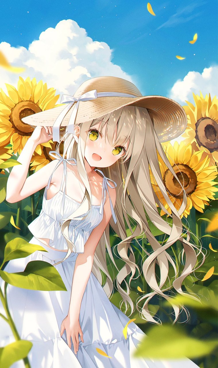 向日葵与连衣裙少女,这构图挺经典啊[三哈]#二次元