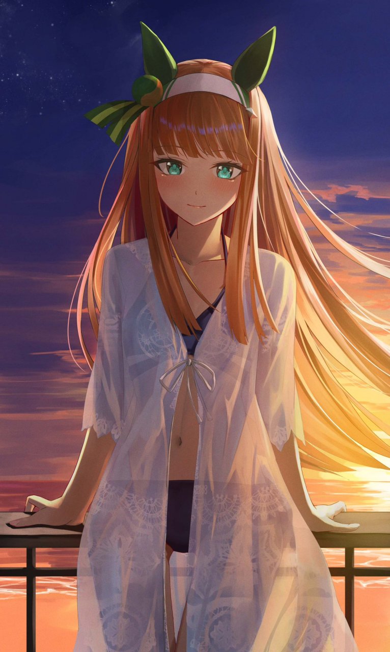 赛马娘# #二次元# 夕阳下的水着无声铃鹿,真的太美了[期待]