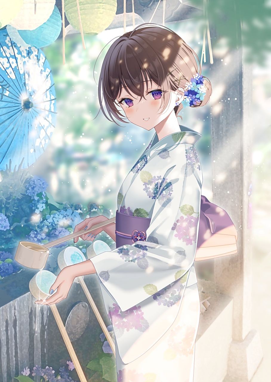 二次元# 花手水,这浴衣少女气质不错啊[期待]