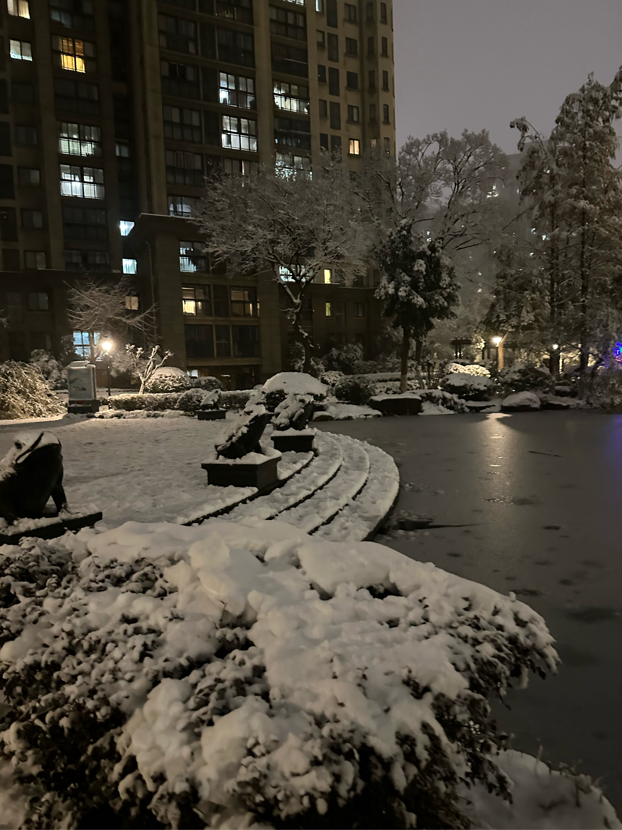 城市小区雪景图片