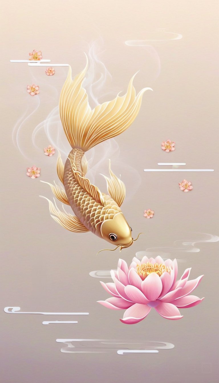 今日份锦鲤莲花好运图手机壁纸!