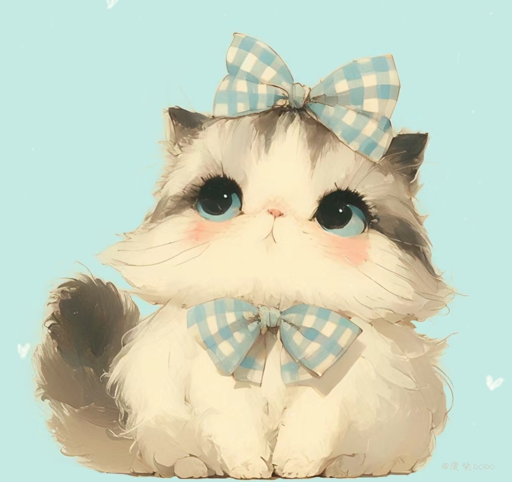 这只小猫咪的蓝眼睛和蝴蝶结真是太萌了!