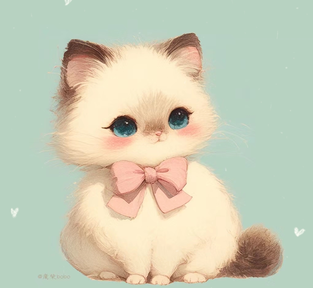 这只小猫咪的蓝眼睛和蝴蝶结真是太萌了!