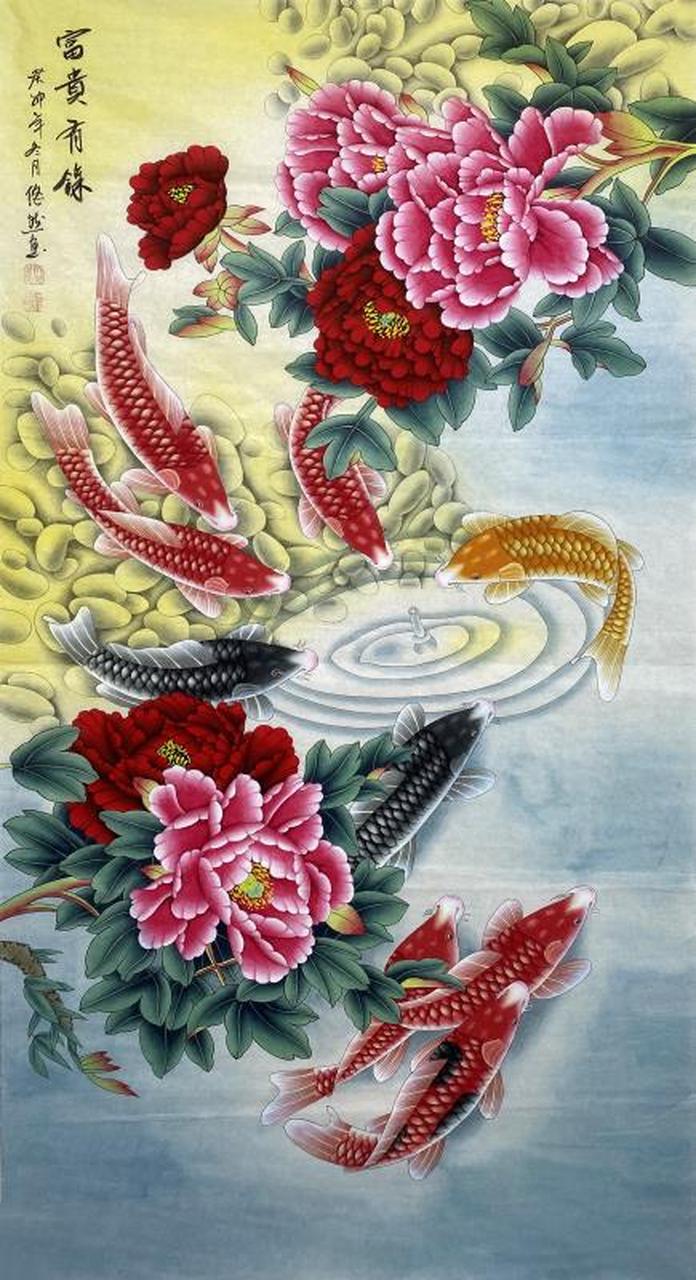 九鱼图,花开富贵图,愿你生活如画般美好!