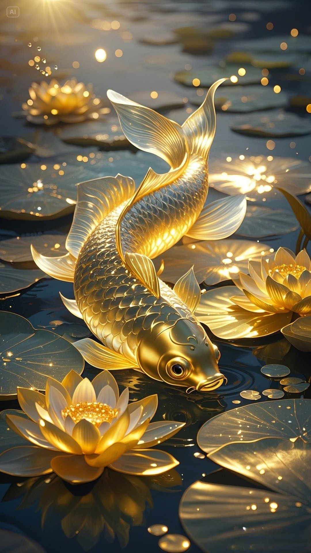 金色鱼儿嬉戏,仿若与荷私语,共绘一幅诗意江南画卷