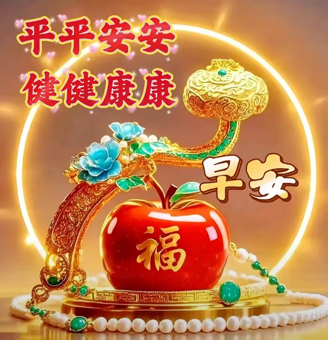 早安福,愿你新的一天平平安安,健健康康,就像这红苹果寓意着好运和
