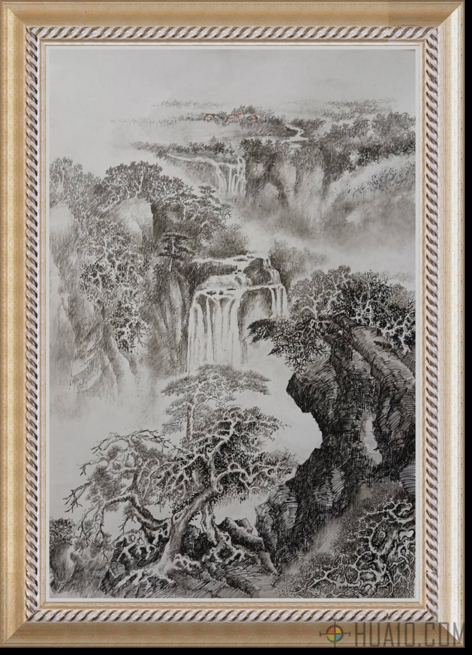 钢笔画山水习作