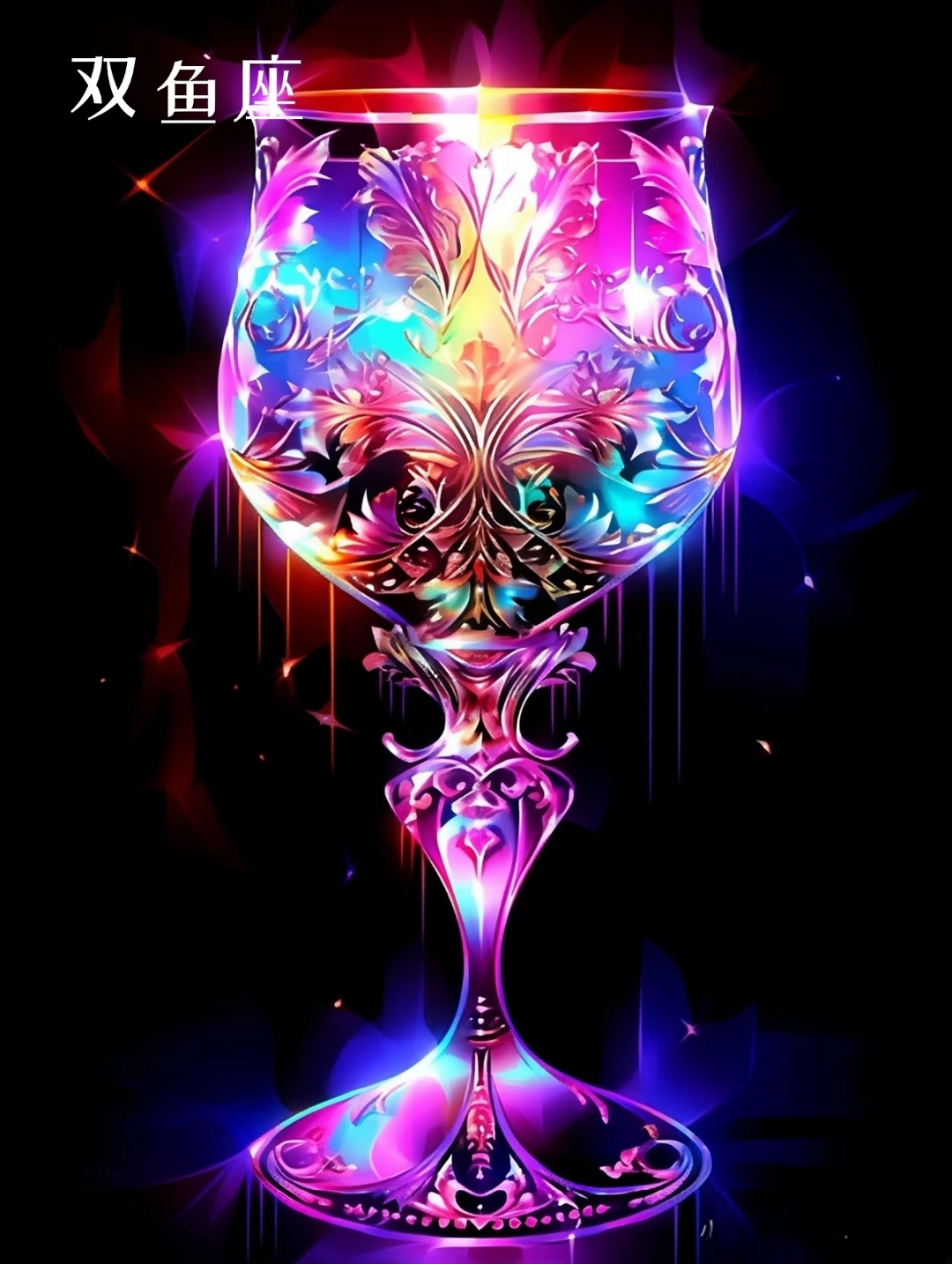 夜幕降临,霓虹交织如梦,我手持那晶莹剔透,宛如十二星座星辰的酒杯,在