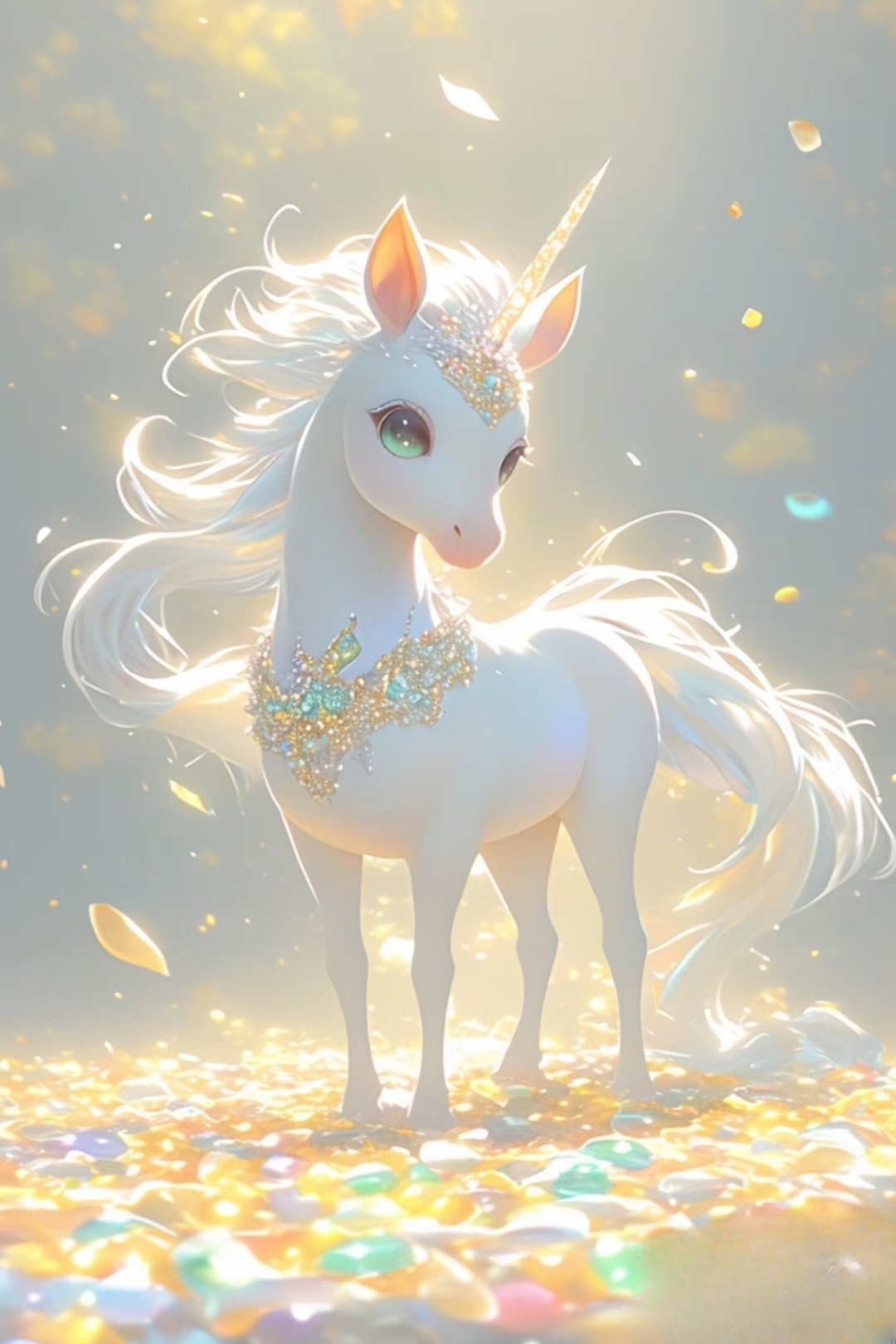 梦幻独角兽,颈间轻绕璀璨宝石之光,犹如星河洒落凡间,细细编织着一场