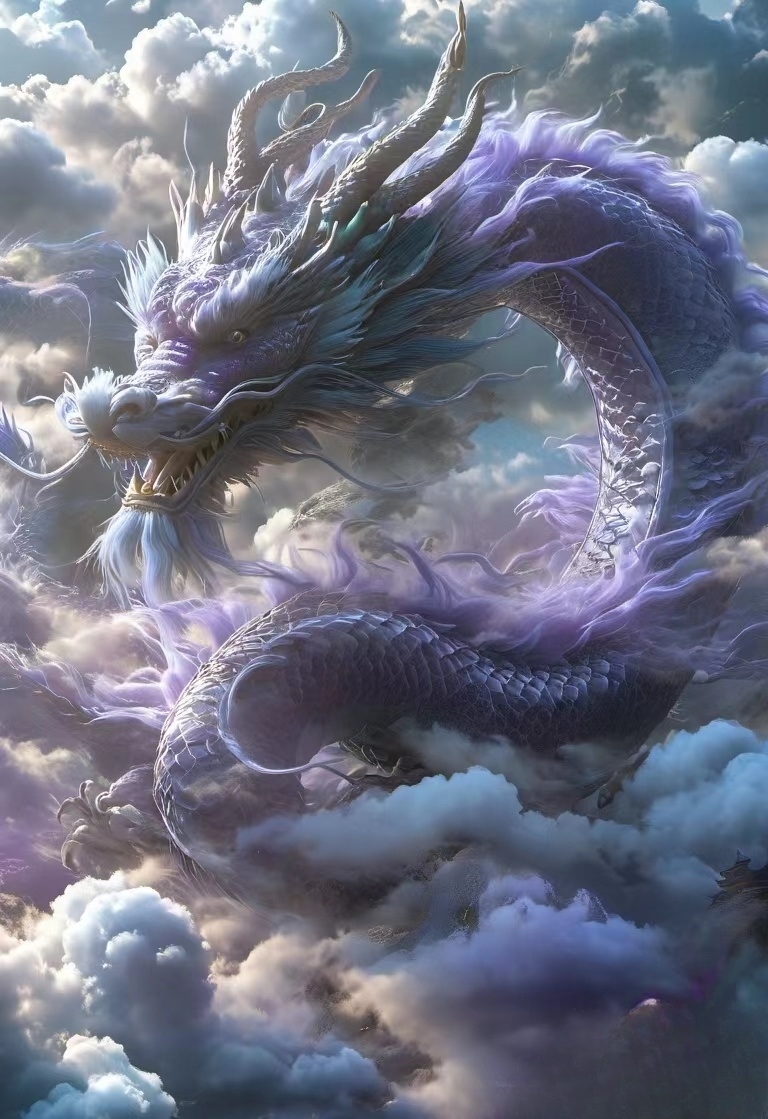 屹立于苍穹之巅,巨龙傲视群峰,于云海翻涌中勾勒出