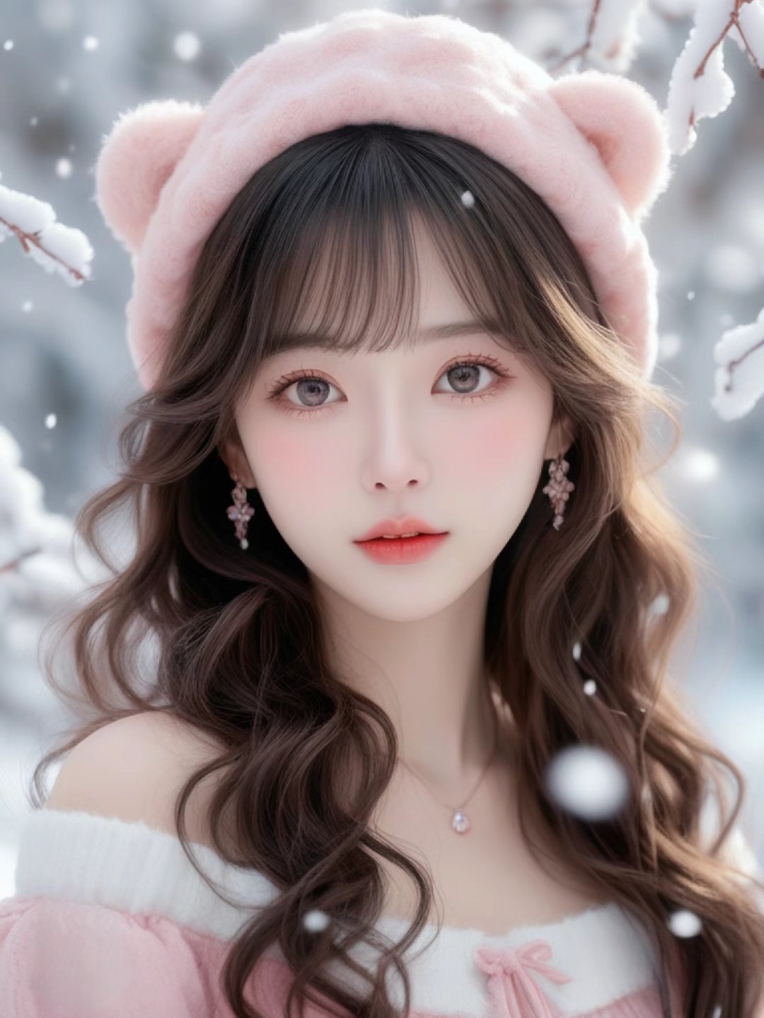 那雪地中的小仙女,宛如冬日里的一抹粉嫩云霞.