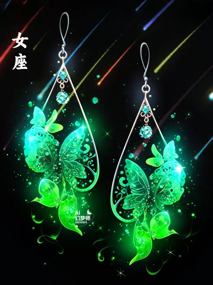 十二星座耳饰,宛如双蝶在耳畔轻盈舞动,它们交织成一片梦幻星河.