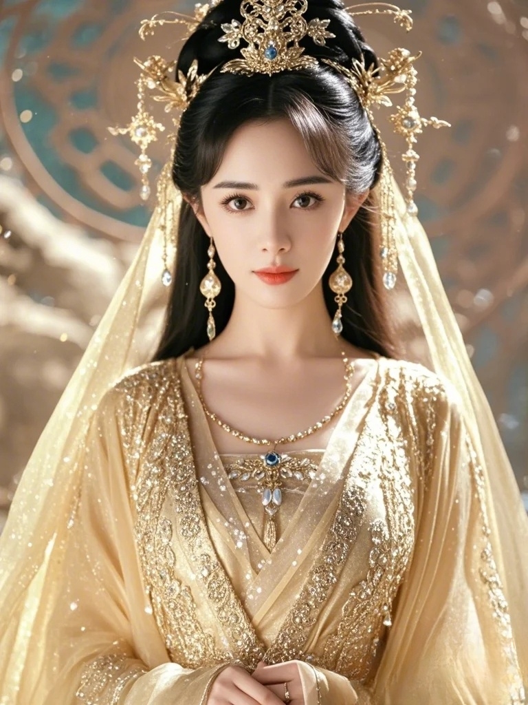"杨幂的这袭古装装扮,简直是惊为天人,浑身散发着璀璨金光,美得令人