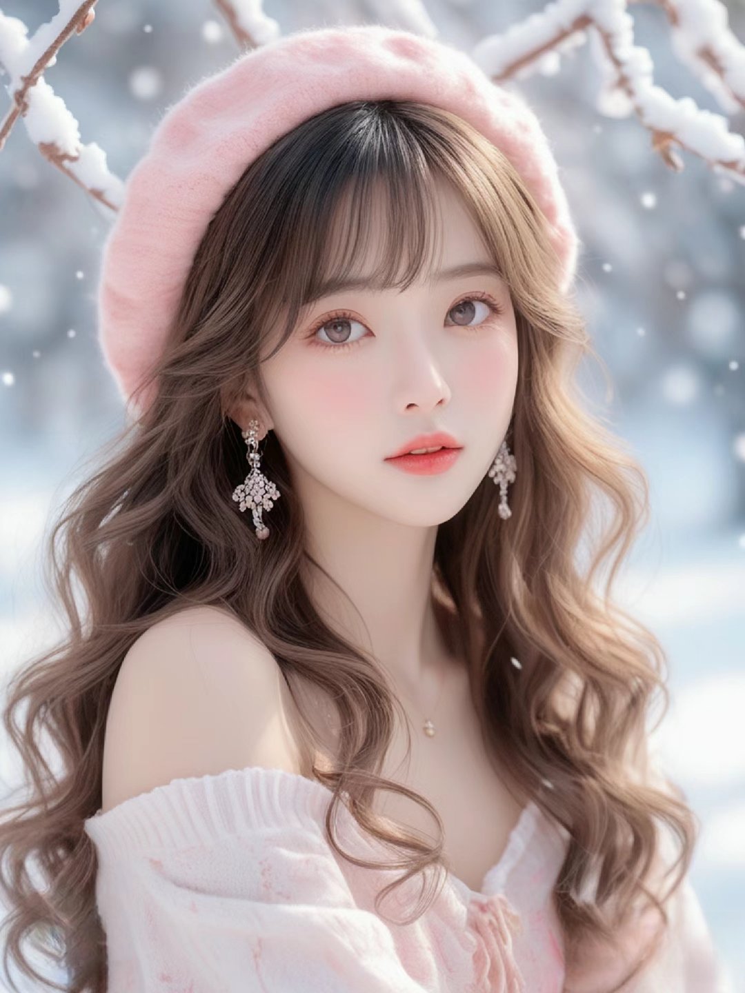 那雪地中的小仙女,宛如冬日里的一抹粉嫩云霞.