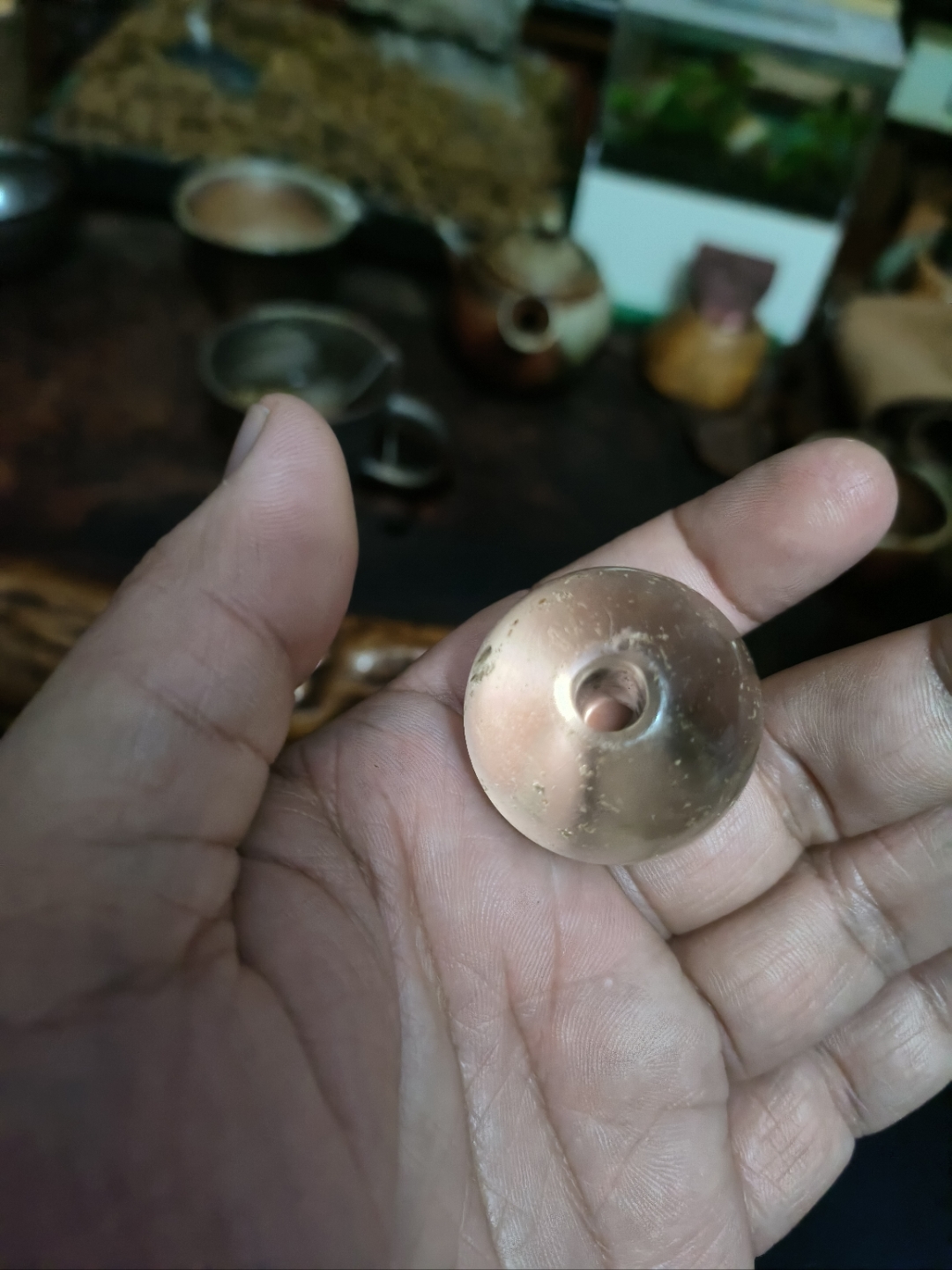 核雕守艺人曾圣伟清代水晶帽顶+清代蜜蜡+老琥珀=毛衣链