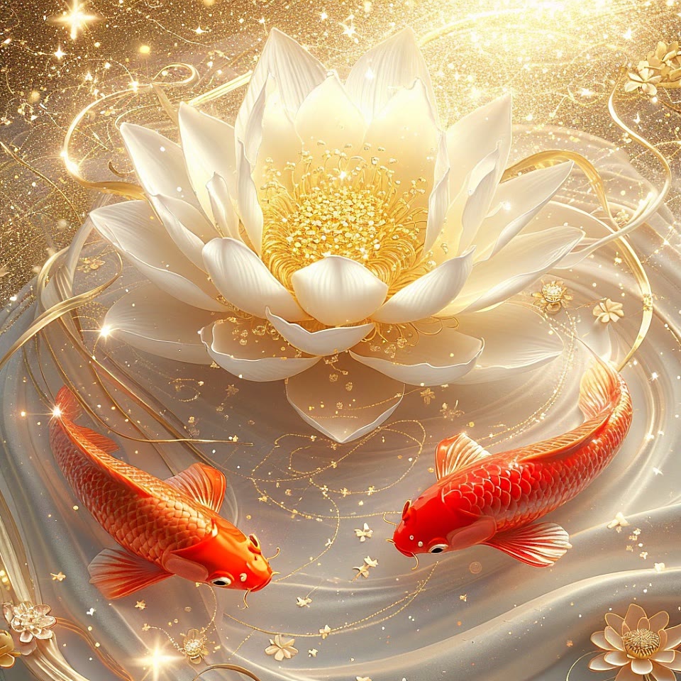 两条活泼的锦鲤在跳舞呢,我觉得换成头像会带来好运连连哦#金鱼