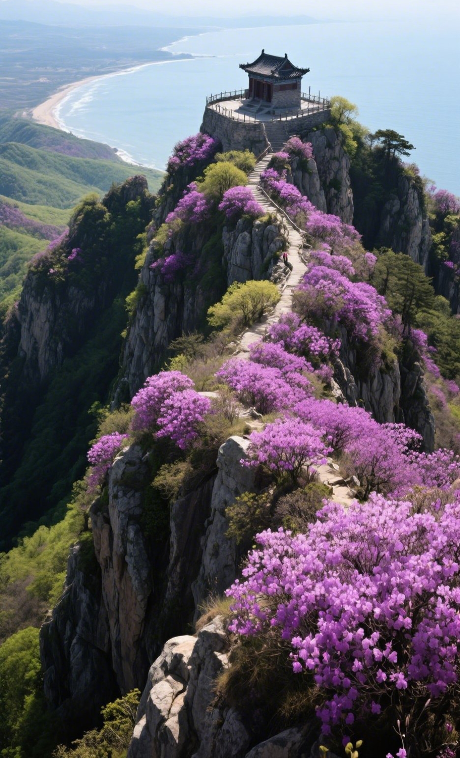 来我的城市过春天#大连大黑山·杜鹃映山红 四月末登顶大黑山,悬崖