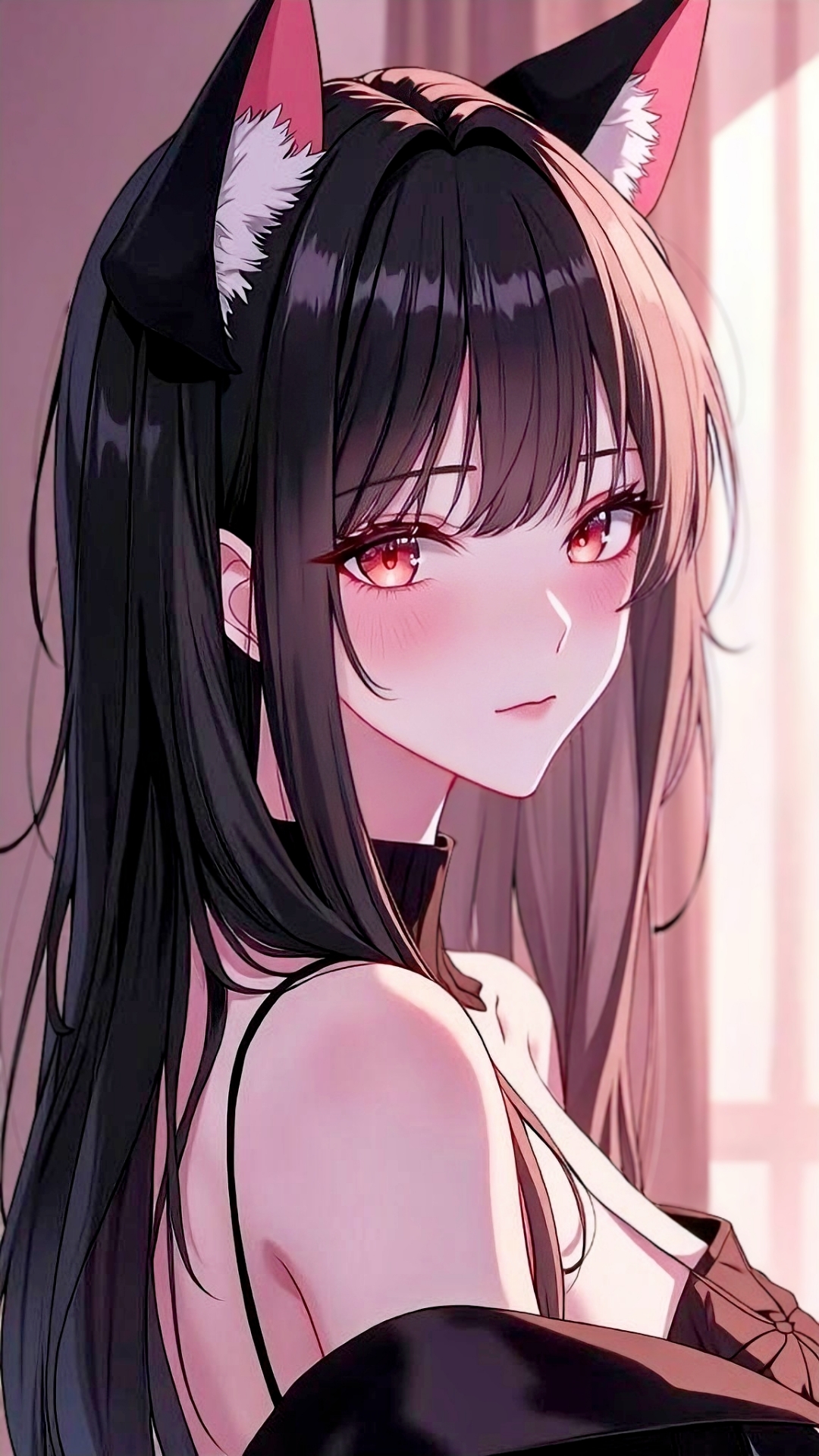 猫耳,粉瞳,黑色系