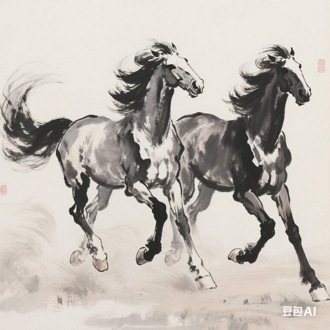 平风亦伴英姿舞, 画里双雄展逸姿