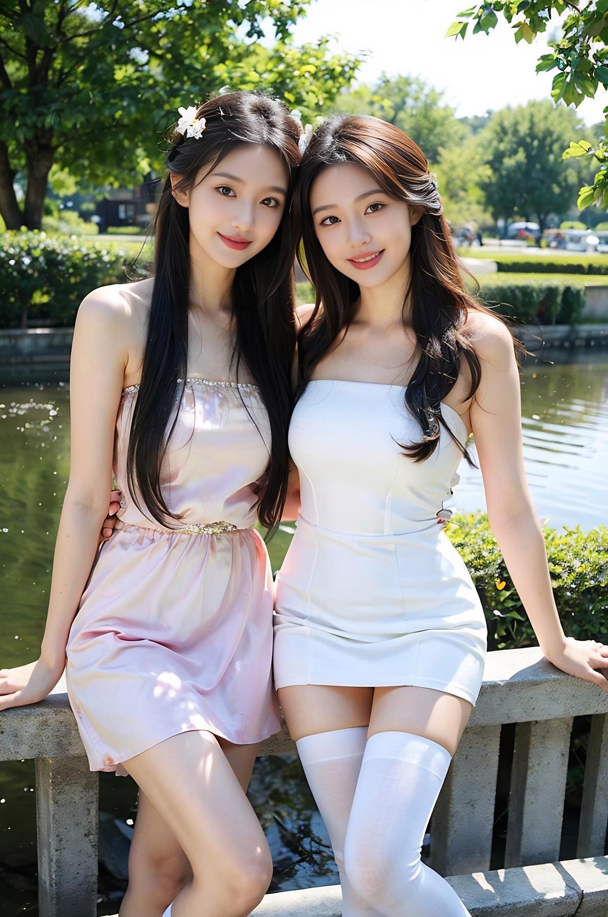 天真烂漫柔美如花的双胞胎姐妹