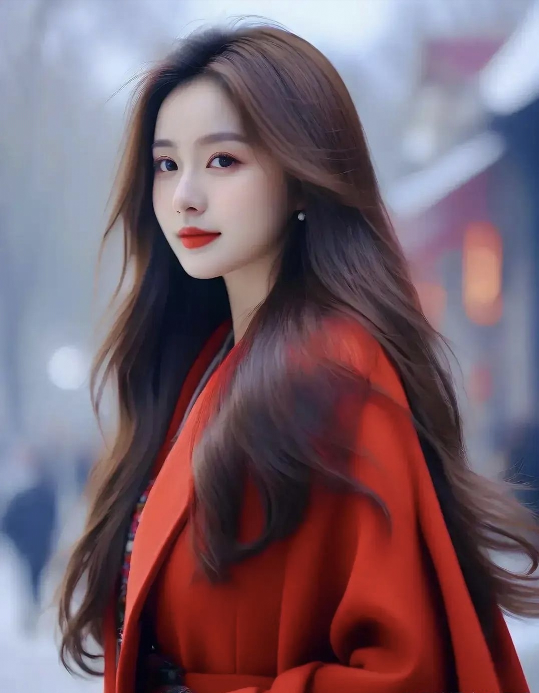 长发飘飘,红衣如火,这位美女简直是一道行走的风景线!