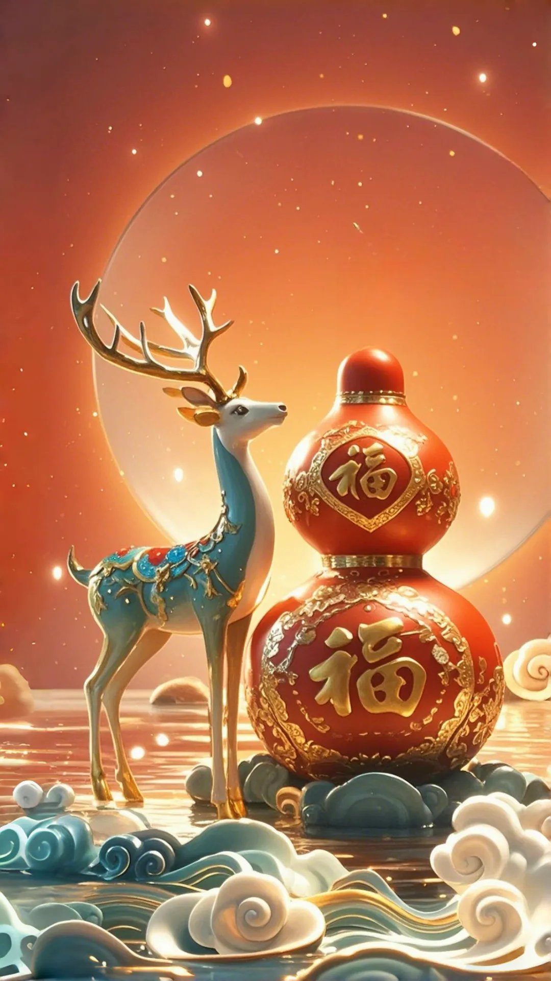 一鹿顺遂,纳财葫芦 ,福禄双全,事事顺心.
