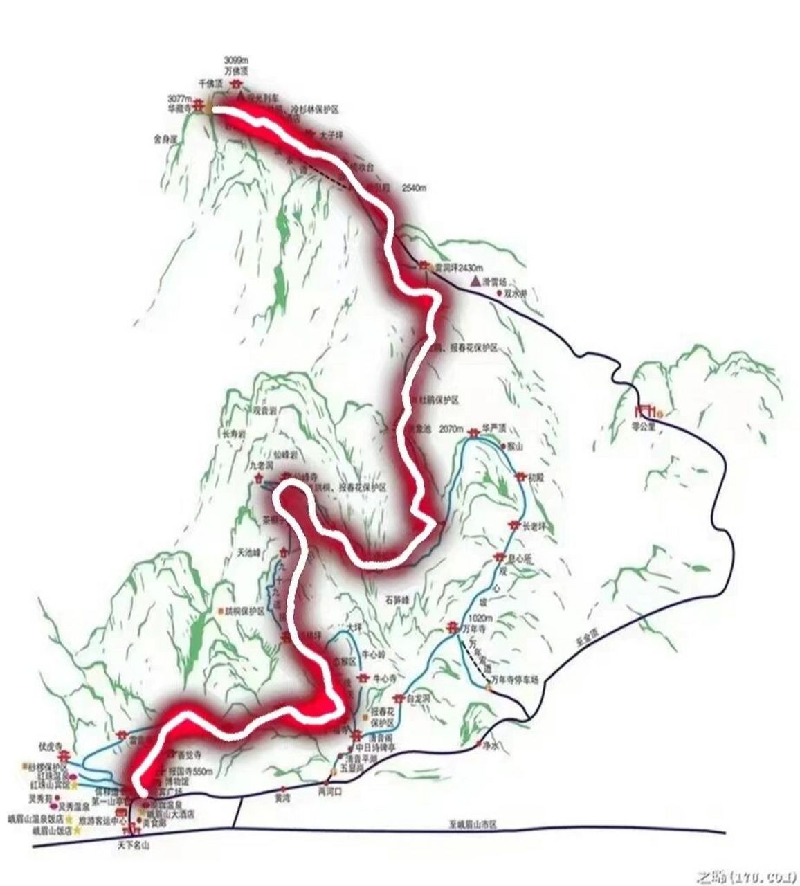 峨眉山步行上山路线图图片