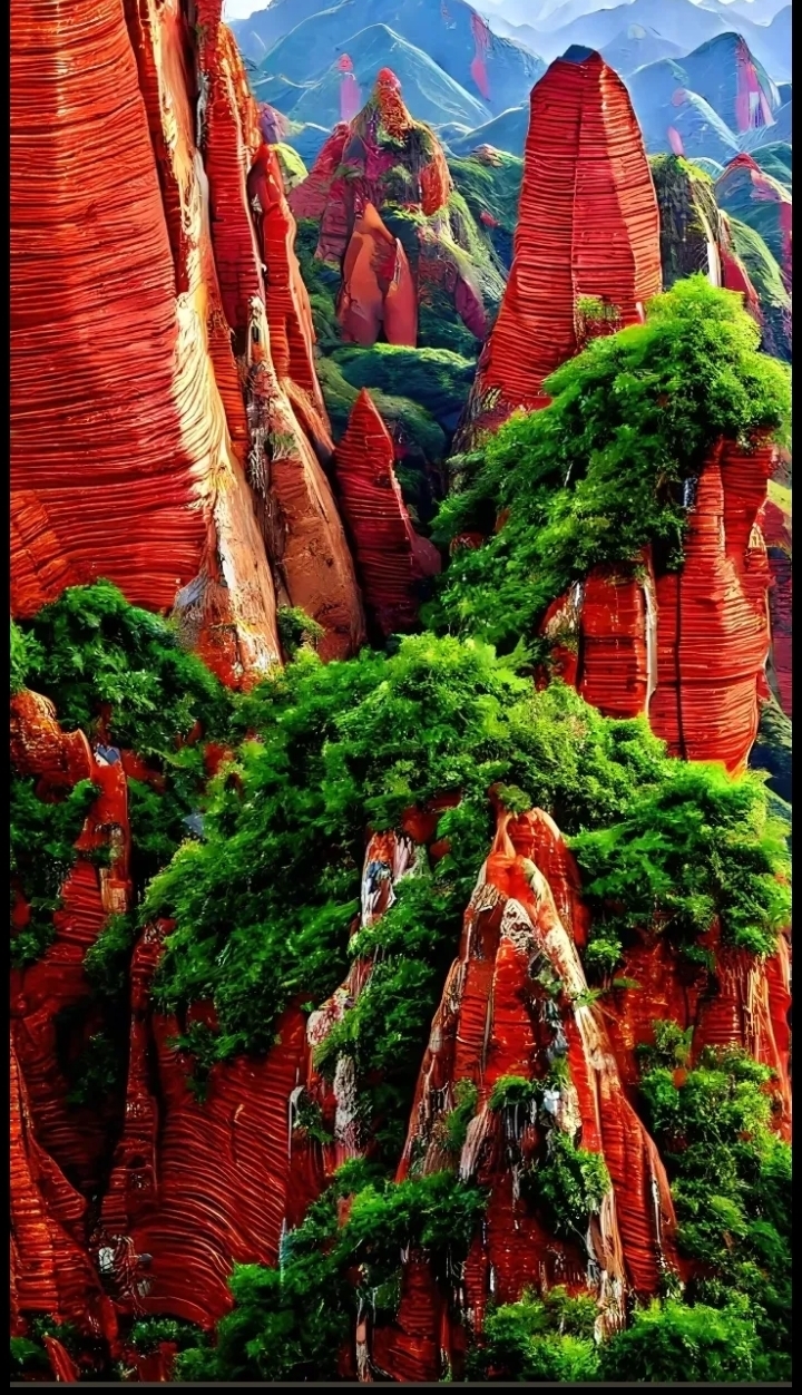 美图分享:壮丽峡谷,红岩奇峰,绿意盎然,自然奇观