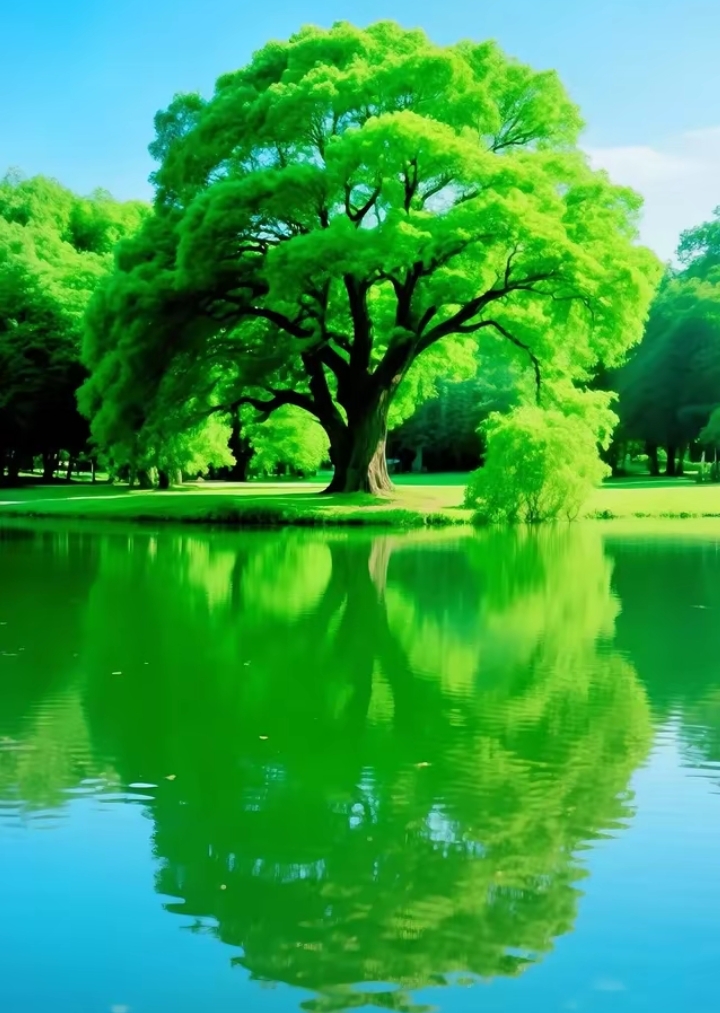 美图分享:绿意盎然的湖畔风景,也是很养眼的壁纸呢!