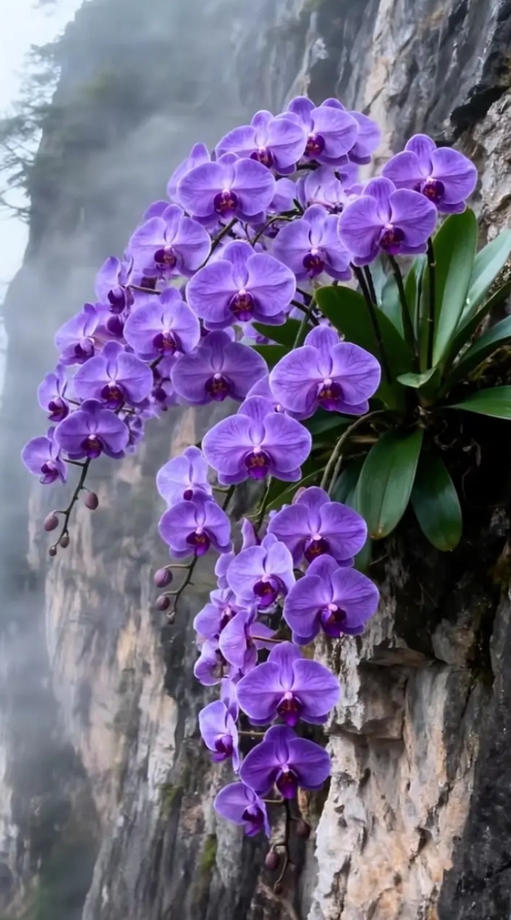 美图分享:紫兰垂岩畔,雾气绕芳丛