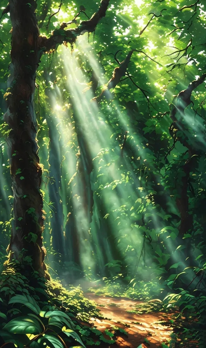 美图分享:穿过这片绿意盎然的森林,阳光透过树梢,洒下一片斑驳的光影