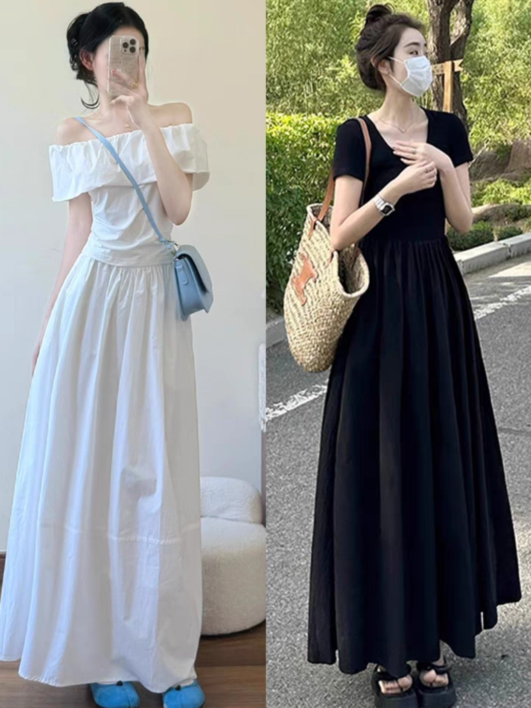 微胖胯宽腿粗的女生裙装显显瘦穿搭公式,以突出腰线拉长比例,在运用上