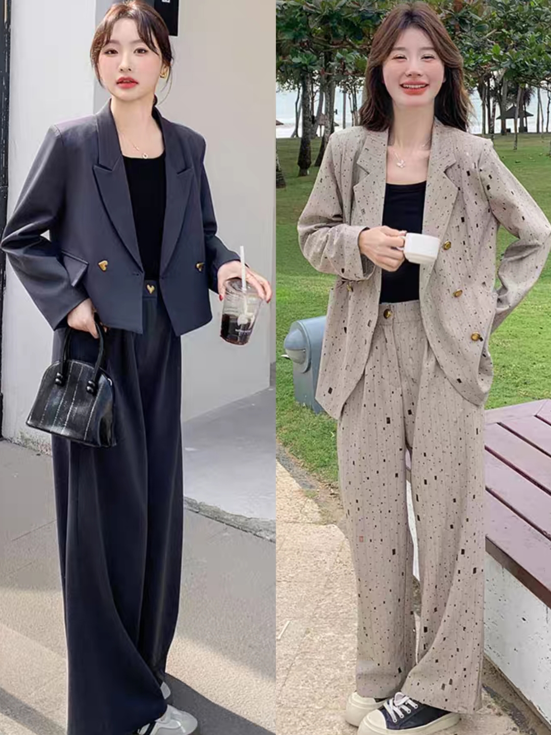 撞色搭配:除了彩色单品提亮,还可以大胆运用撞色组合