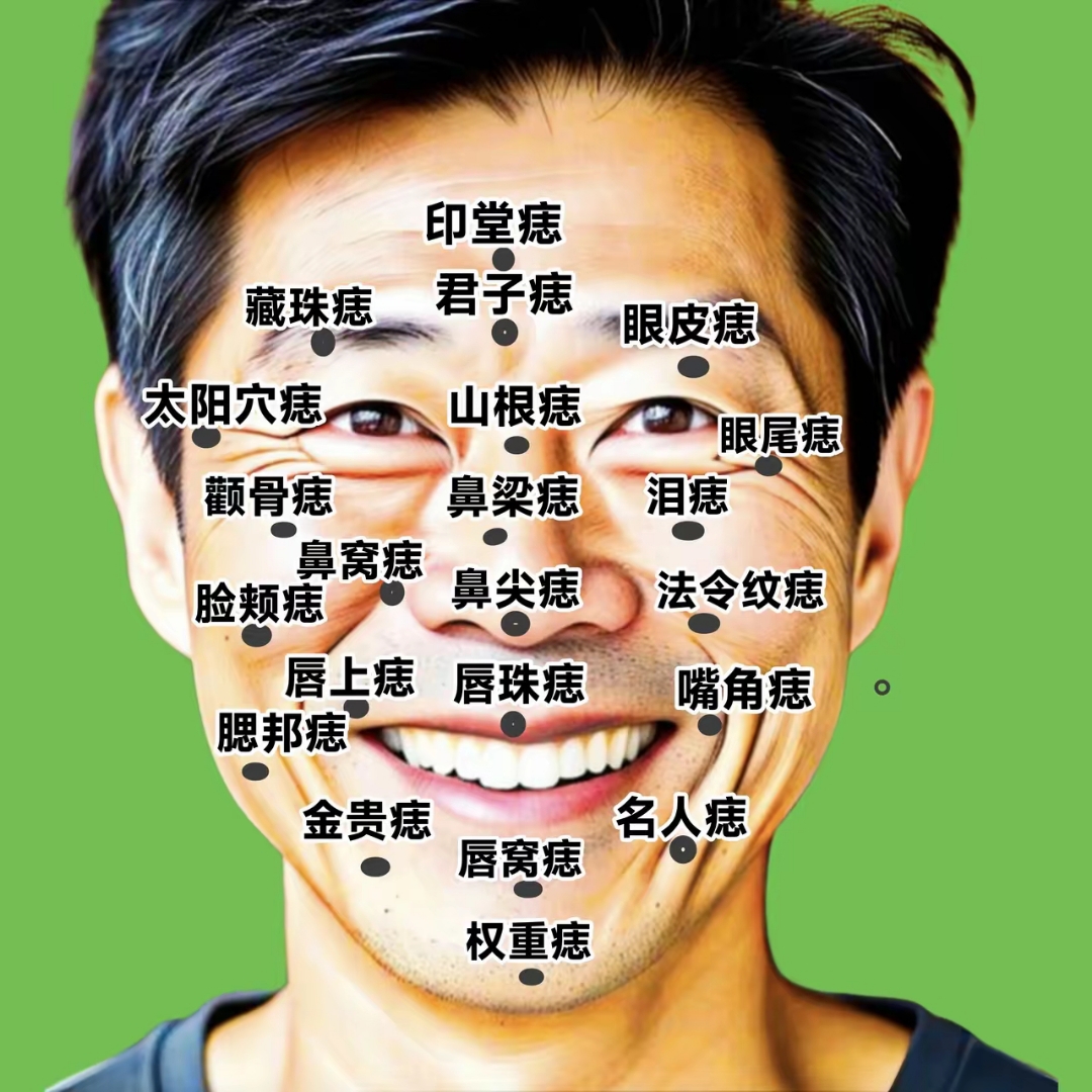 面相痣图解:印堂藏珠显贵气,眼尾泪痣惹人怜,鼻尖权重掌大局,唇珠嘴角