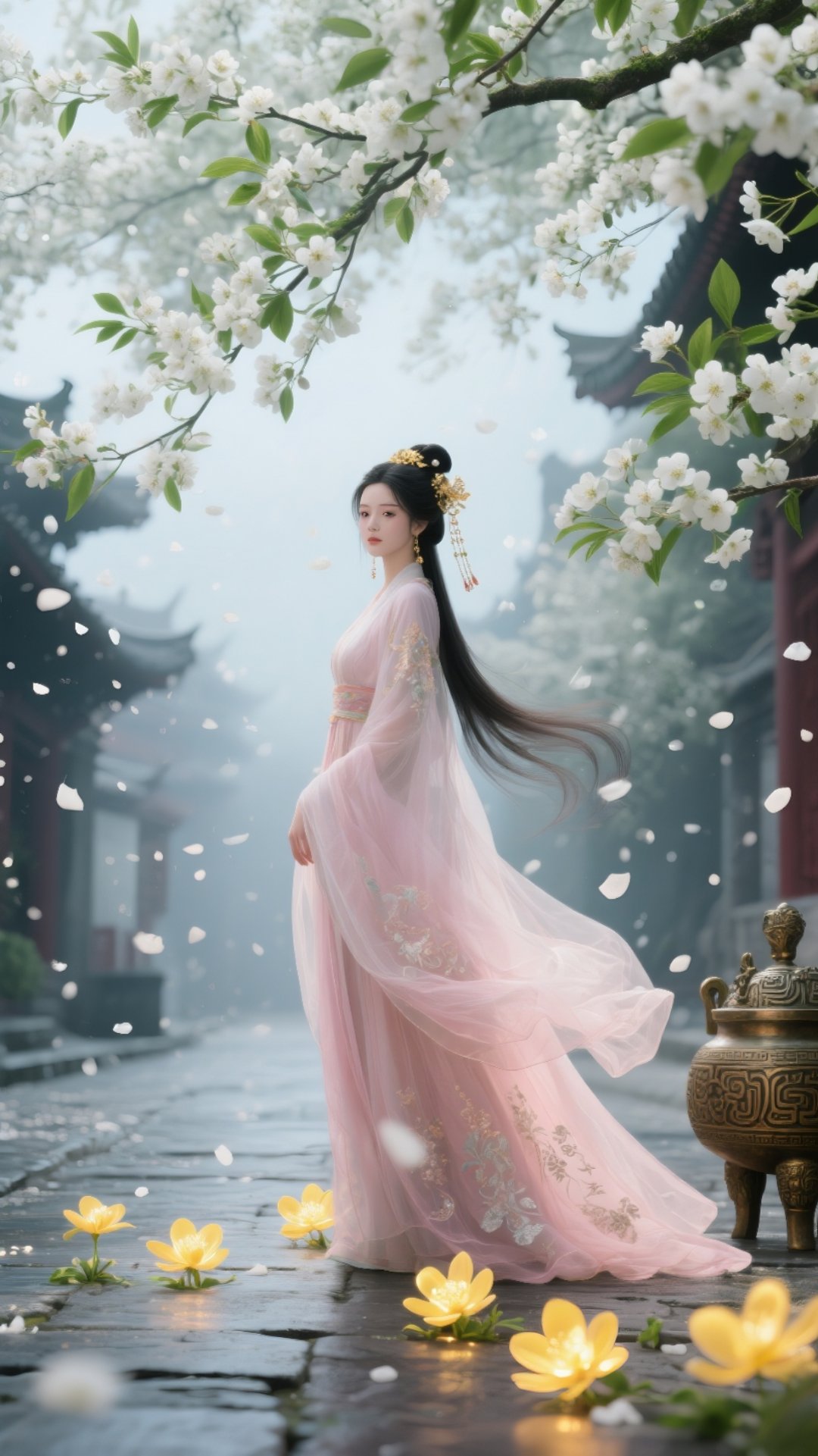 美人 侧面古装美人古风古典美女美景粉衣女子古装园林古风美女写真