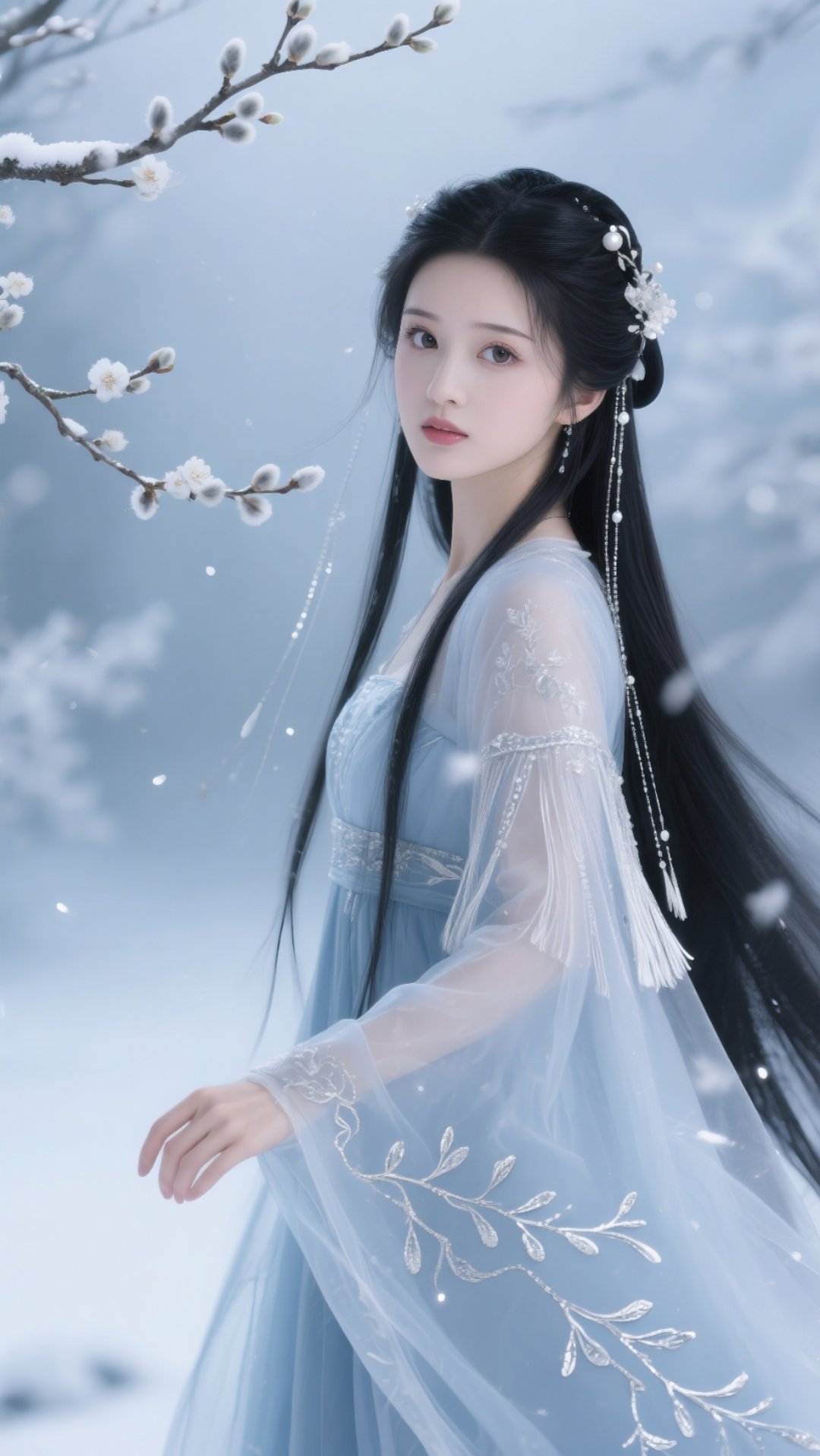 古装女清冷温婉冰丝裙古装照片冰丝汉服古装美女照片月光下的古代美女